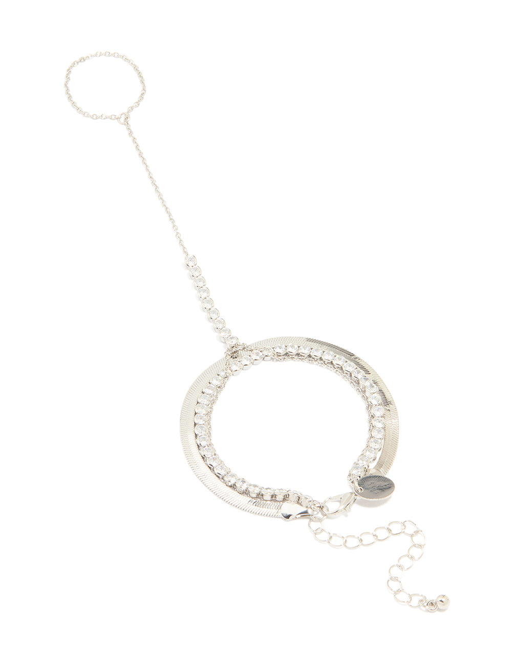 Silver Cubic Zirconia Snake Chain Hand Chain