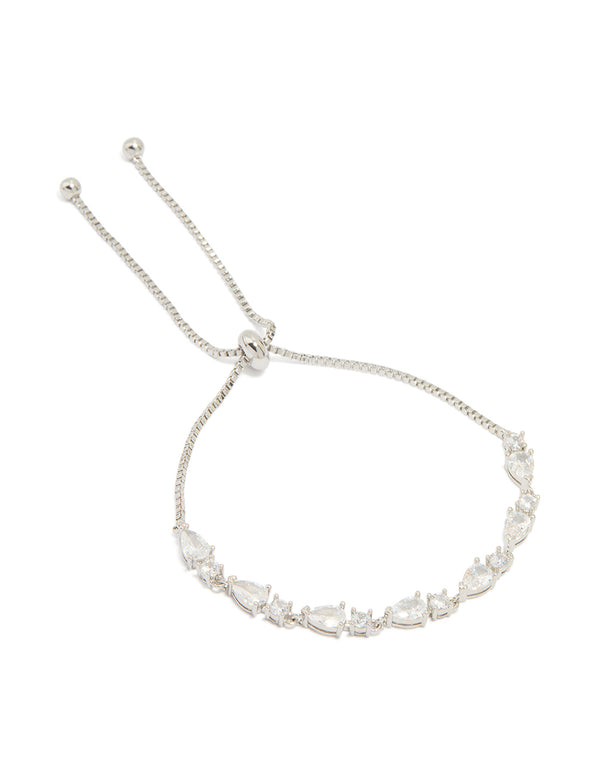 Silver Cubic Zirconia Marquise Toggle Bracelet