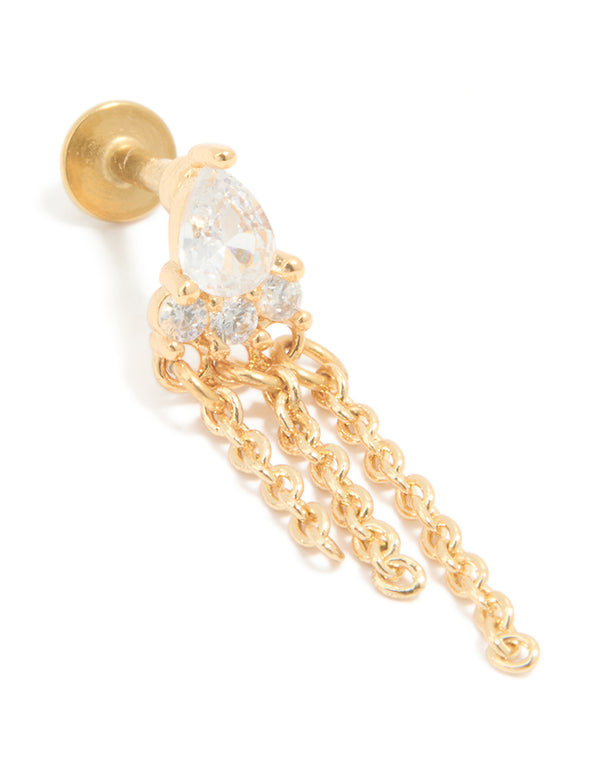 Gold Plated Surgical Steel Cubic Zirconia Tassel Flat Back Stud