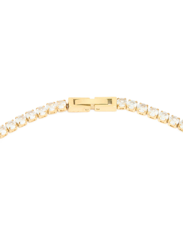 Waterproof Gold Plated Stainless Steel Cubic Zirconia Tennis Necklace