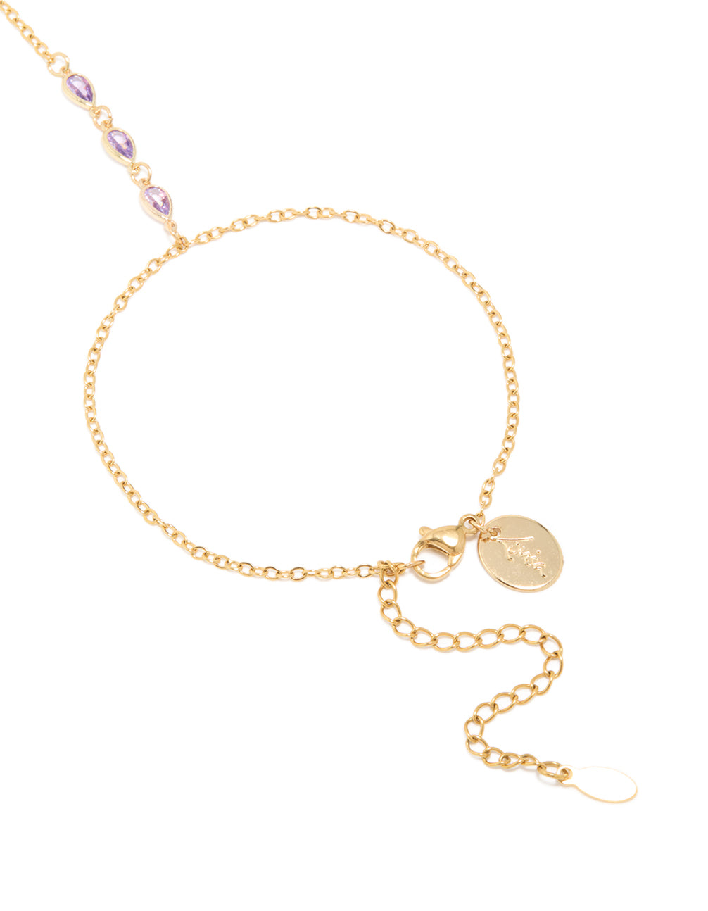 Crafted from waterproof gold plated stainless steel cubic zirconia hand chain bracelet closure detail view