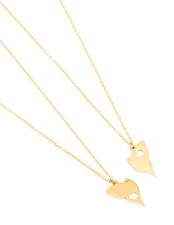Waterproof Gold Plated Stainless Steel BFF Butterfly Necklaces 2-Pack