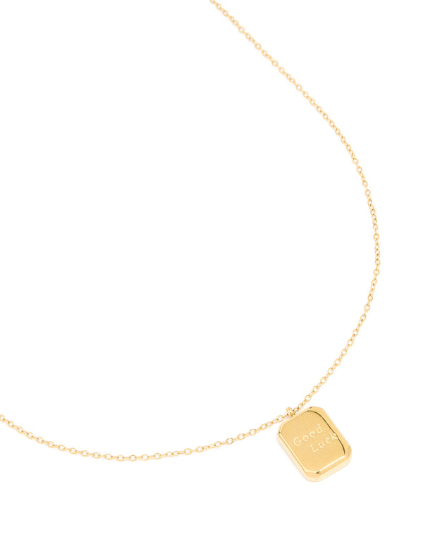 Waterproof Gold Plated Stainless Steel 'Good Luck' Pendant Necklace