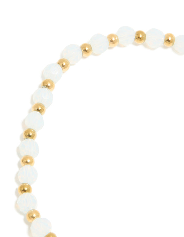 Waterproof Gold Plated Stainless Steel Clear Quartz Semi Precious Stone & Heart Link Chain Bracelet