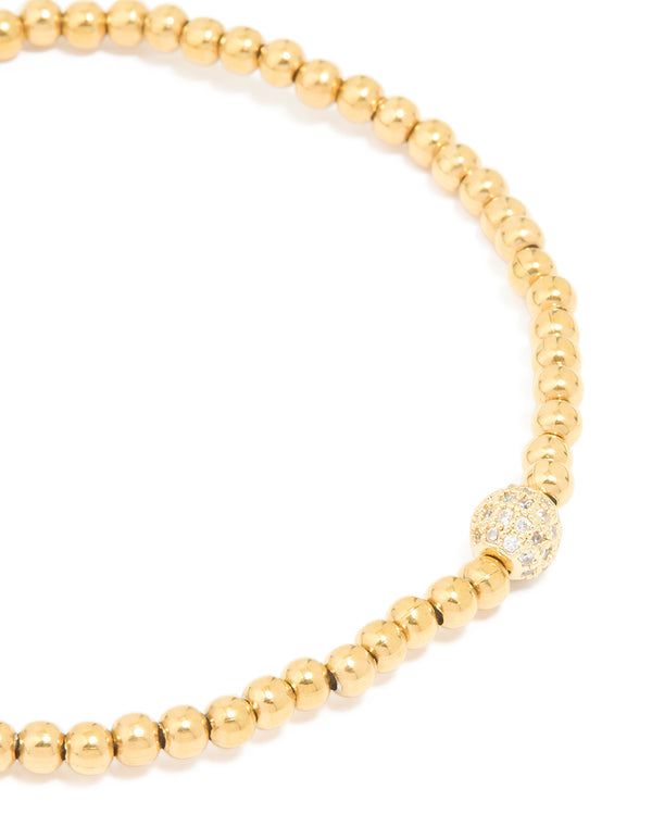 Waterproof Gold Plated Stainless Steel Cubic Zirconia Ball Stretch Bracelet
