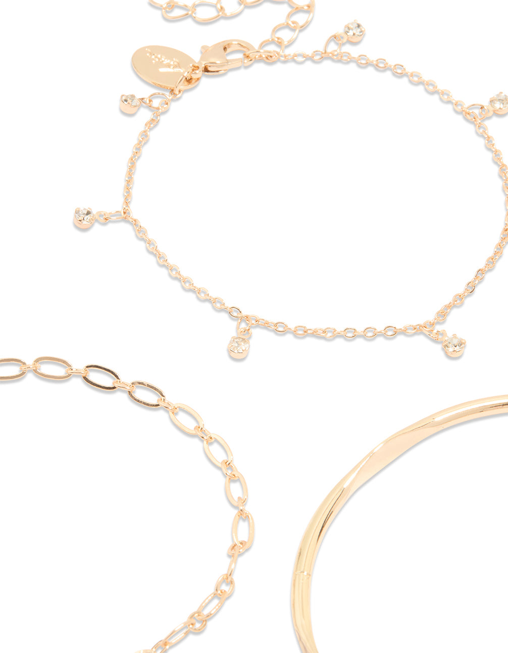 Gold Diamante & Droplet Bracelets 4-Pack