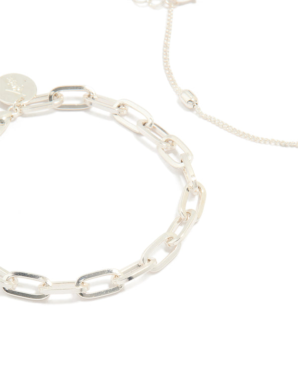 Silver Diamante & Ball Chain Bracelets 2-Pack