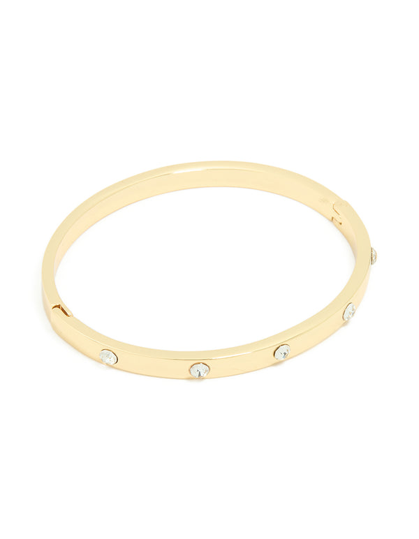 Gold Plated Diamante Hinge Bangle