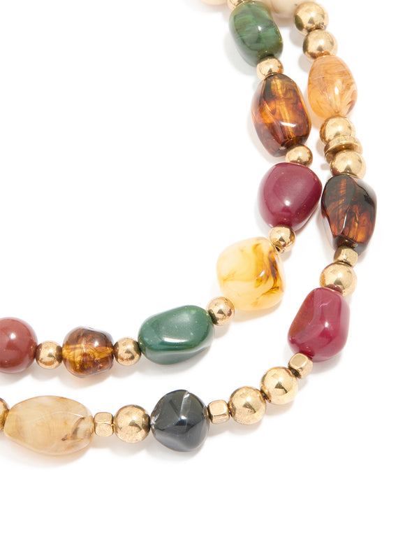 Acrylic Mixed Stone Beaded Double Row Necklace