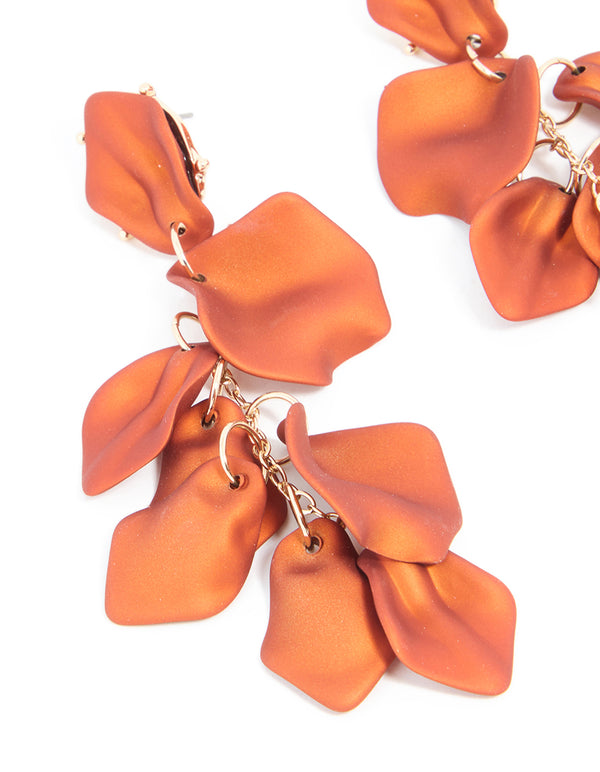 Gold Orange Petal Drop Earrings