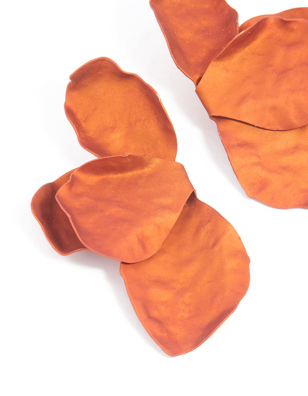Orange Coated Metal Flower Petal Drop Earrings