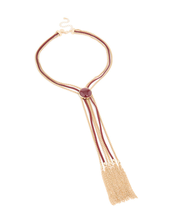 Gold Burgundy Western Boho Tassel Necklace