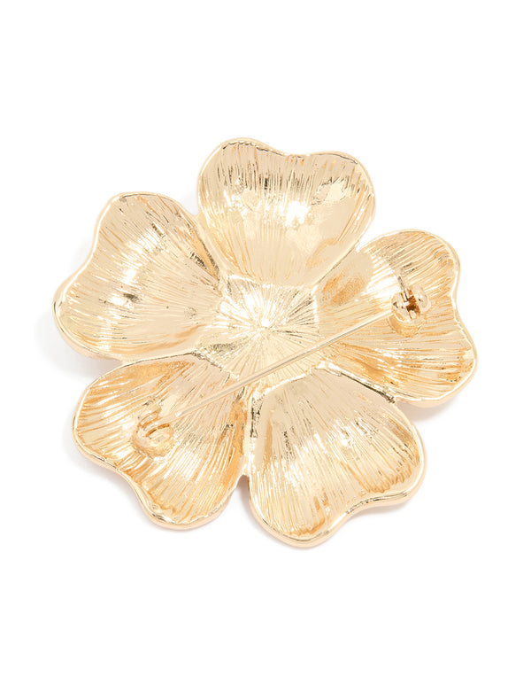 Gold Pearl Floral Brooch