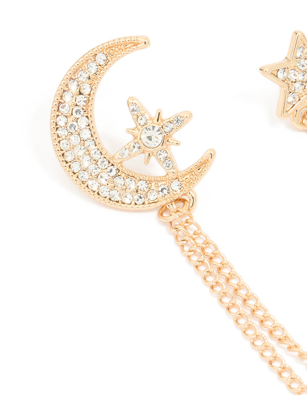 Gold Moon & Star Chain Brooches 2-Pack
