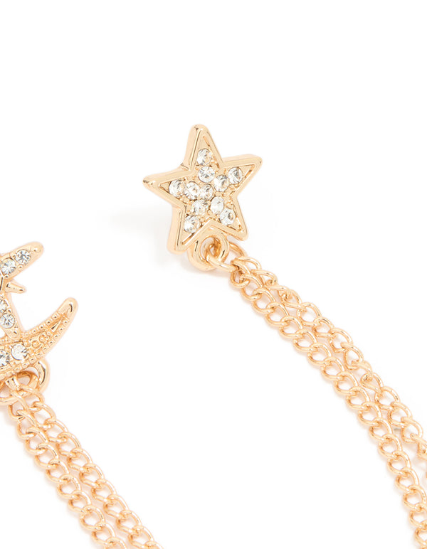 Gold Moon & Star Chain Brooches 2-Pack