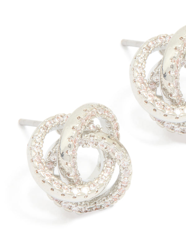Silver Diamante Knot Stud Earrings