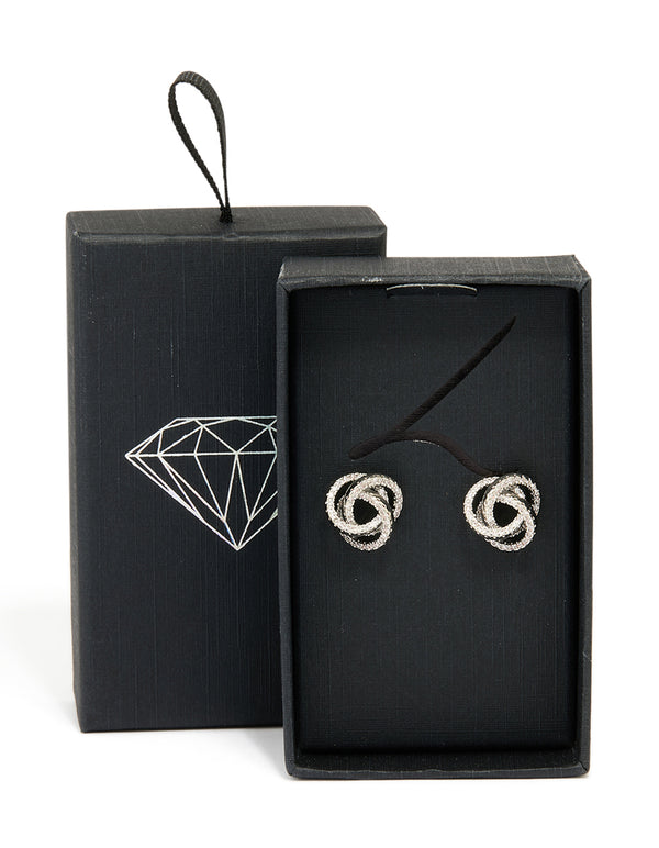 Silver Diamante Knot Stud Earrings