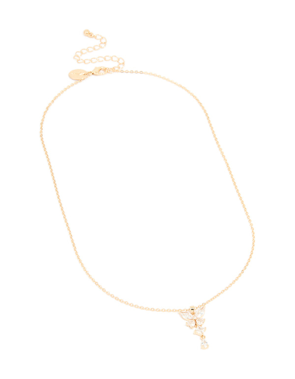 Gold Diamante Butterfly Drop Necklace