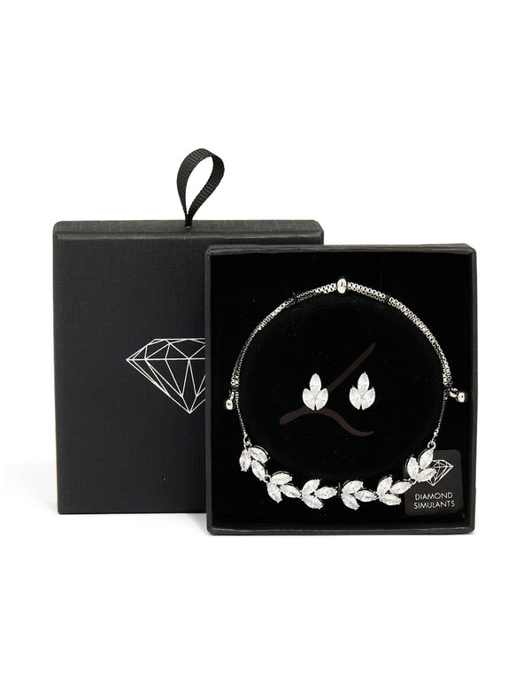 Silver Diamante Vine Toggle Bracelet & Earrings Set