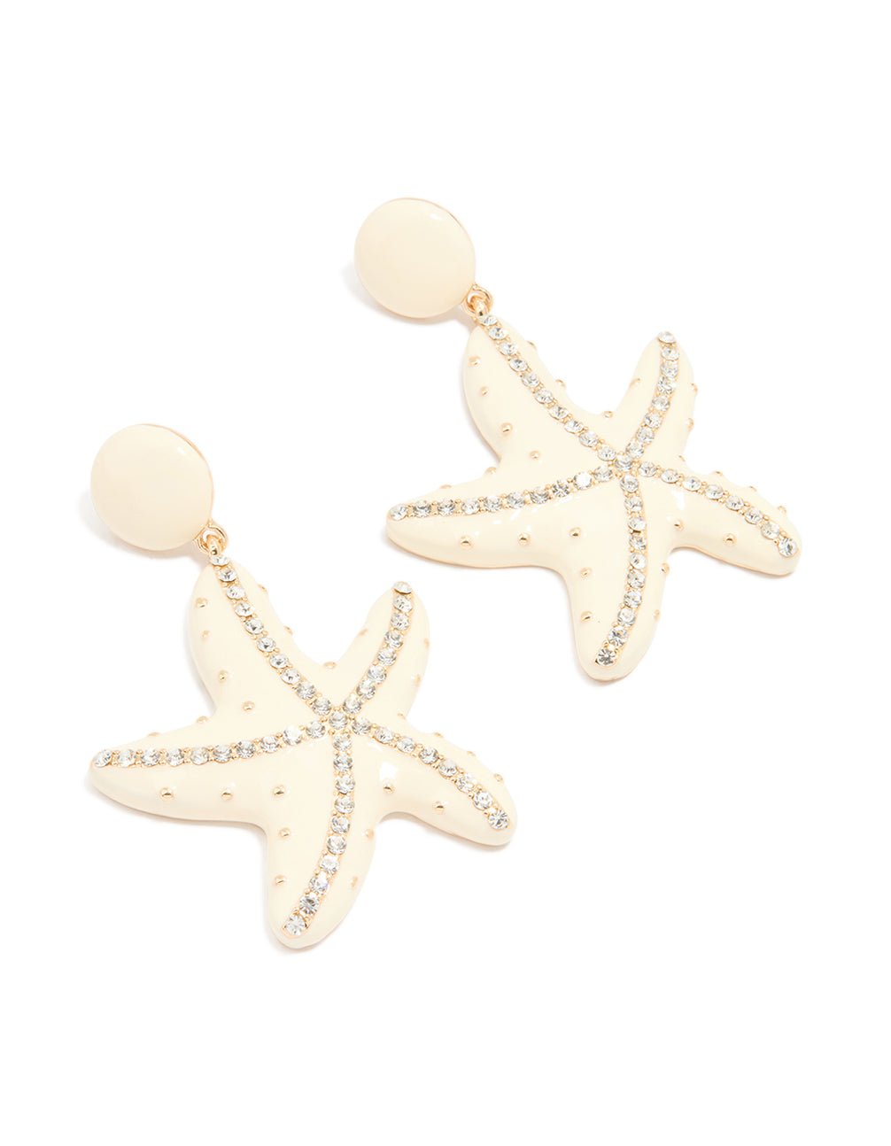 Gold White Enamel Diamante Starfish Earrings