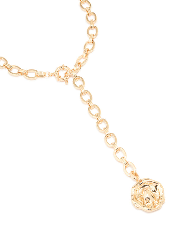 Gold Organic Pendant Lariat Necklace