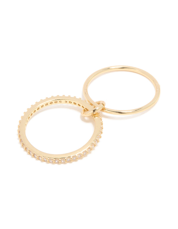 Elegant gold plated ring featuring cubic zirconia with simple loop design side detail view