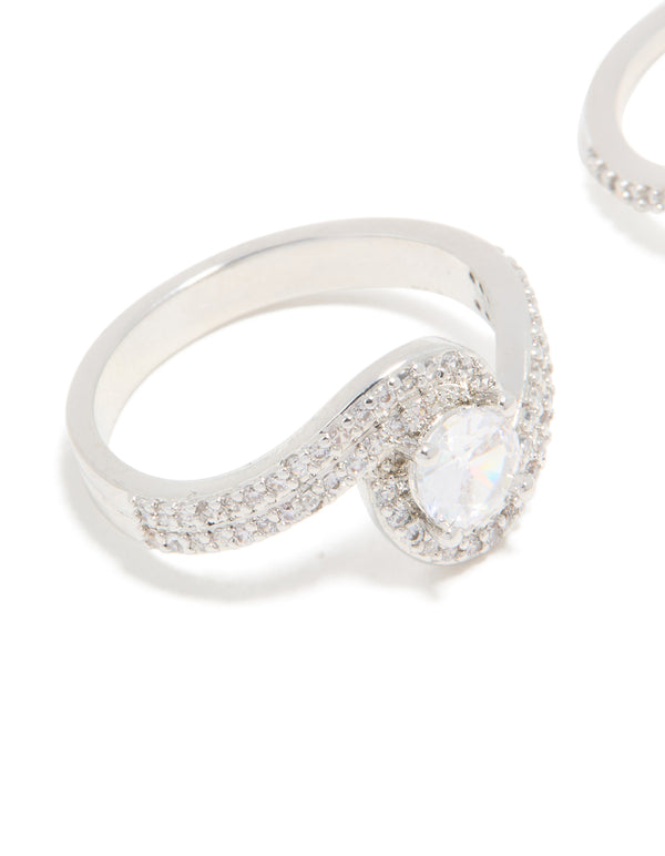 Silver Cubic Zirconia Puzzle Stacking Rings 2-Pack
