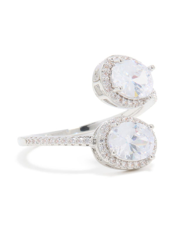 Silver Double Cubic Zirconia Ball Ring