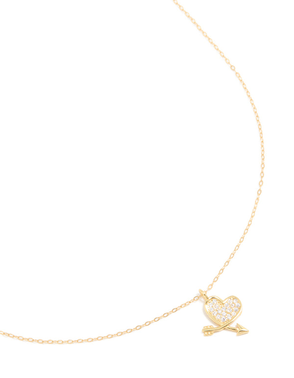 Gold Plated Sterling Silver Cubic Zirconia Heart Arrow Necklace