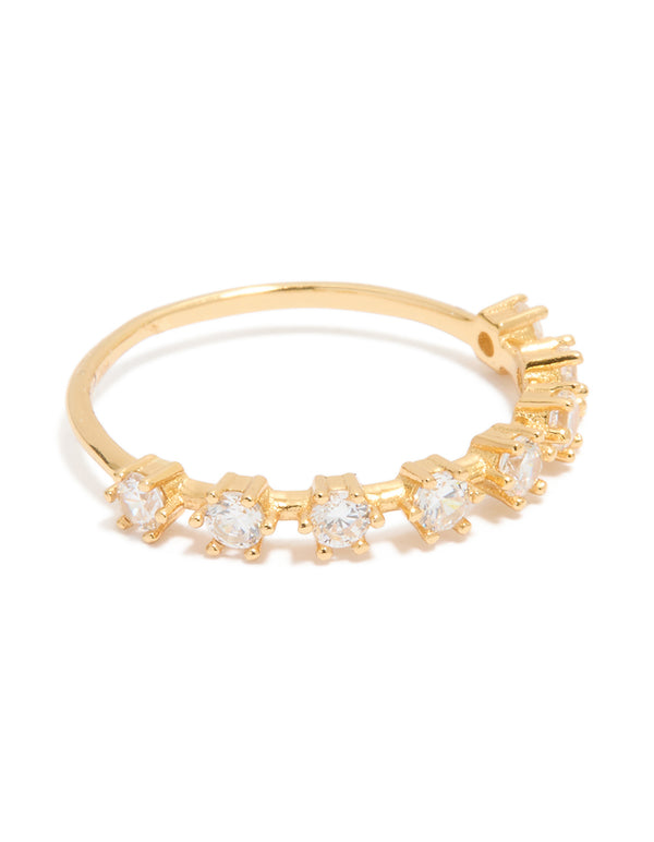 Showcasing a gold plated sterling silver cubic zirconia half eternity ring in clear stone front view