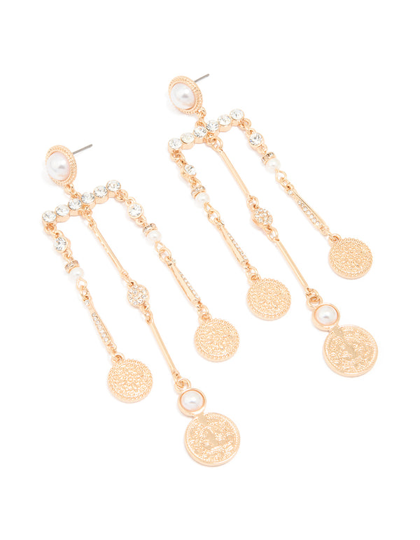 Gold Pearl & Diamante Mobile Earrings