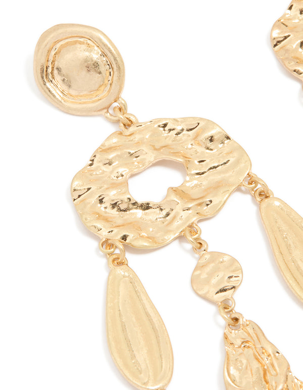 Antique Gold Textured Oval Drop Earrings