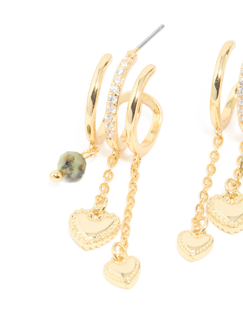 Gold Plated Heart & Semi Precious Stone Chain Hoop Earrings