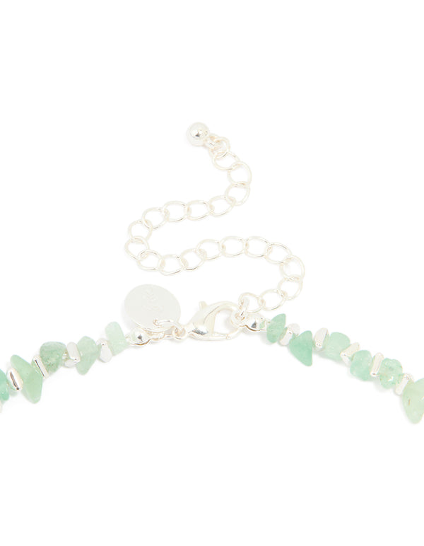 Silver Plated Green Semi Precious Stone Triangle Chip Necklace