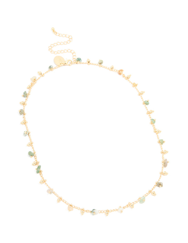 Gold Plated Multicoloured Semi Precious Stone Droplet Necklace