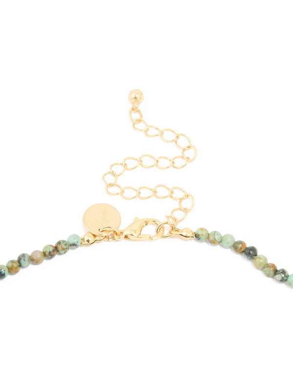 Gold Plated Freshwater Pearl & Aqua Semi Precious Stone Beaded Fine Necklace