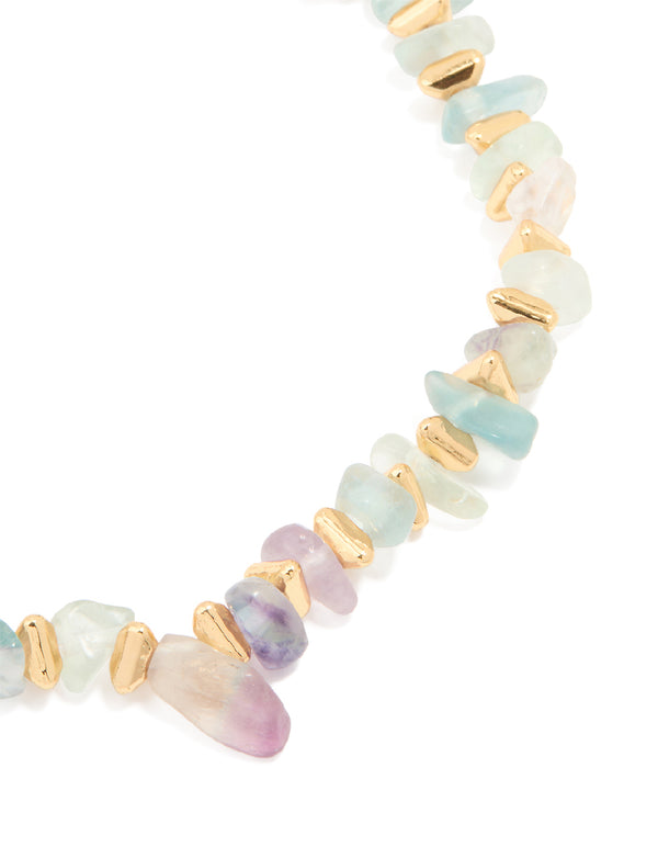 Gold Plated Mixed Semi Precious Stone Disc Bracelet