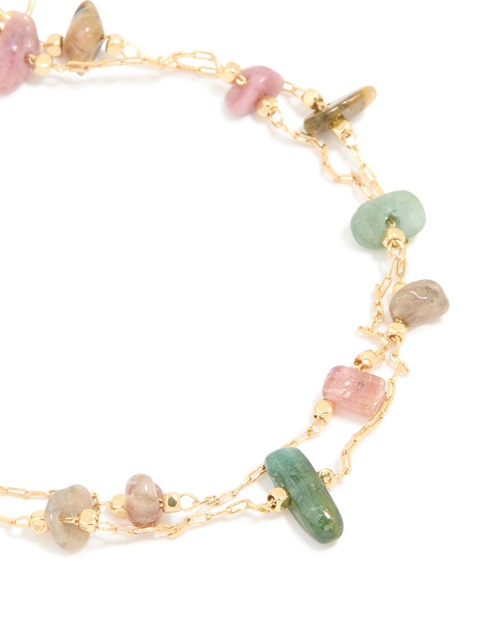 Gold Plated Multicoloured Semi Precious Stone Chip Layered Bracelet
