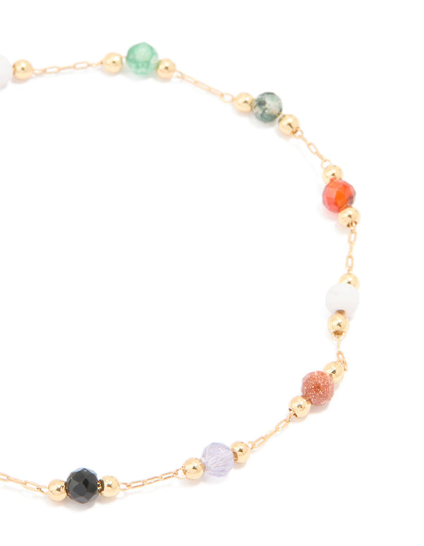 Gold Plated Multicoloured Semi Precious Stone Beaded Bracelet