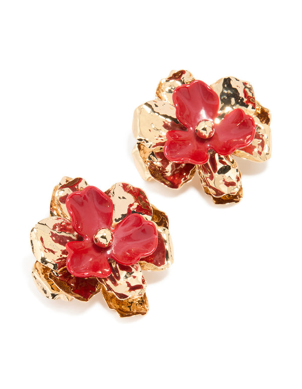 Gold Acrylic Organic Flower Stud Earrings