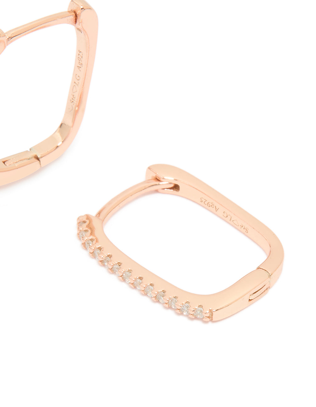 Rose Gold Plated Sterling Silver Cubic Zirconia Square Huggie Earrings