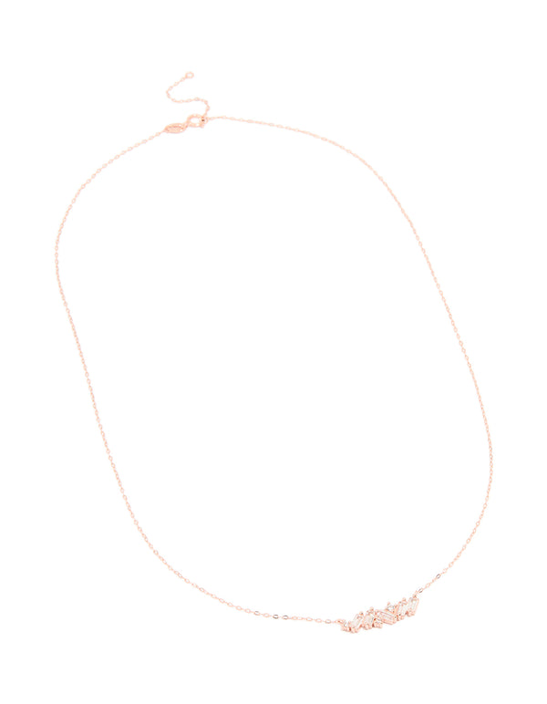 Rose Gold Plated Sterling Silver Cubic Zirconia Baguette Bar Necklace