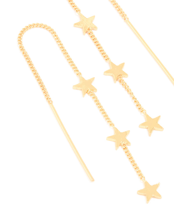 Gold Plated Triple Star Thread Through Earrings