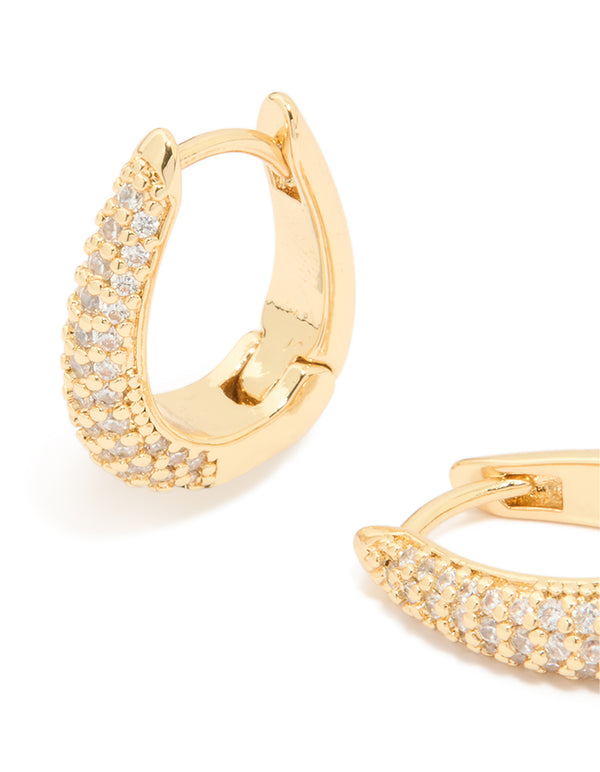 Gold Plated Cubic Zirconia Pavé Oval Hoop Earrings