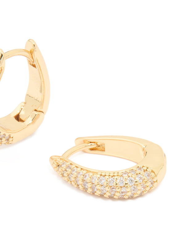 Gold Plated Cubic Zirconia Pavé Oval Hoop Earrings