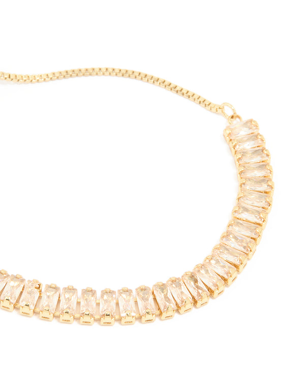 Gold Plated Cubic Zirconia Baguette Toggle Bracelet