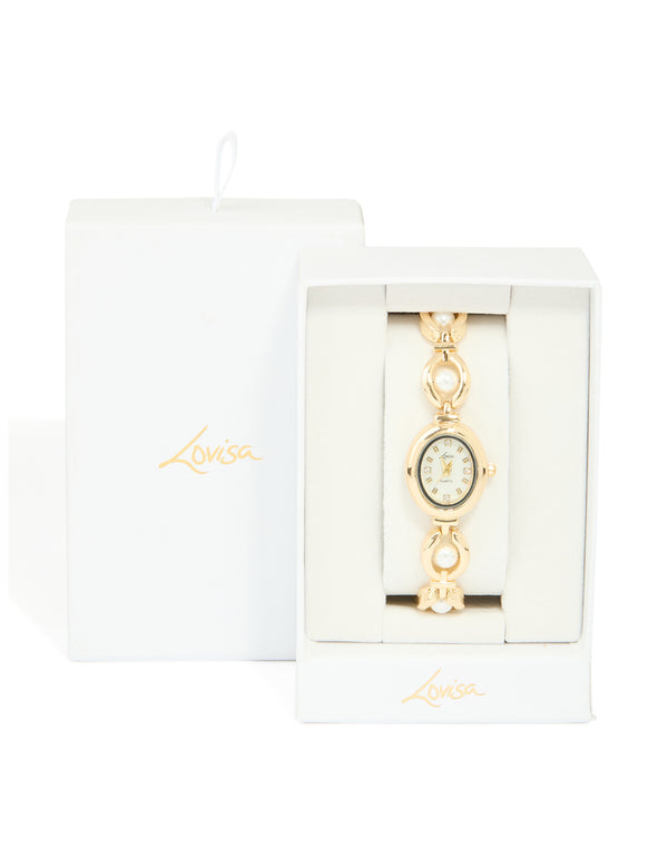 Gold Pearl Band Watch