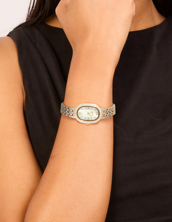 Mixed Metals Diamante Medium Oval Watch