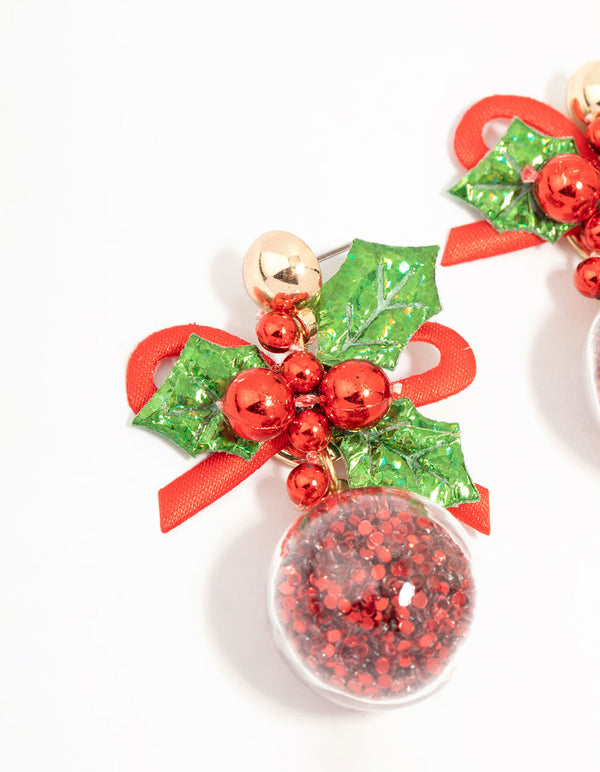 Gold Holly With Bow Shaker Earrings