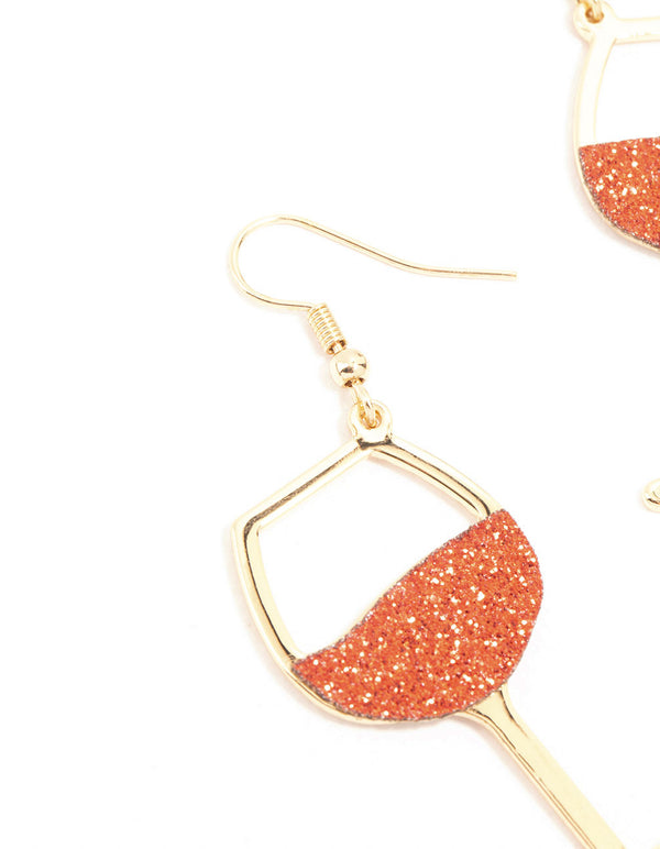 Gold Red Wine Glass Drop Earrings